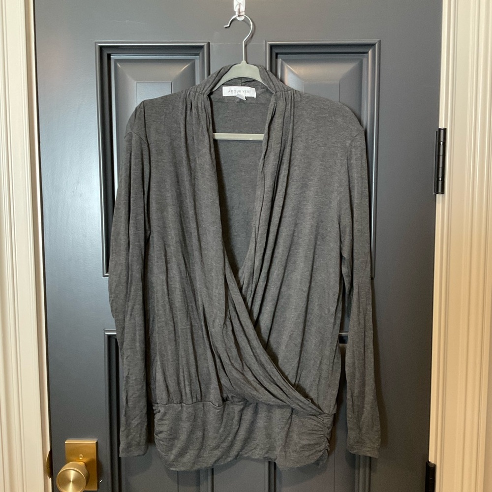 Amour Vert Gray Draped Jersey Top size L